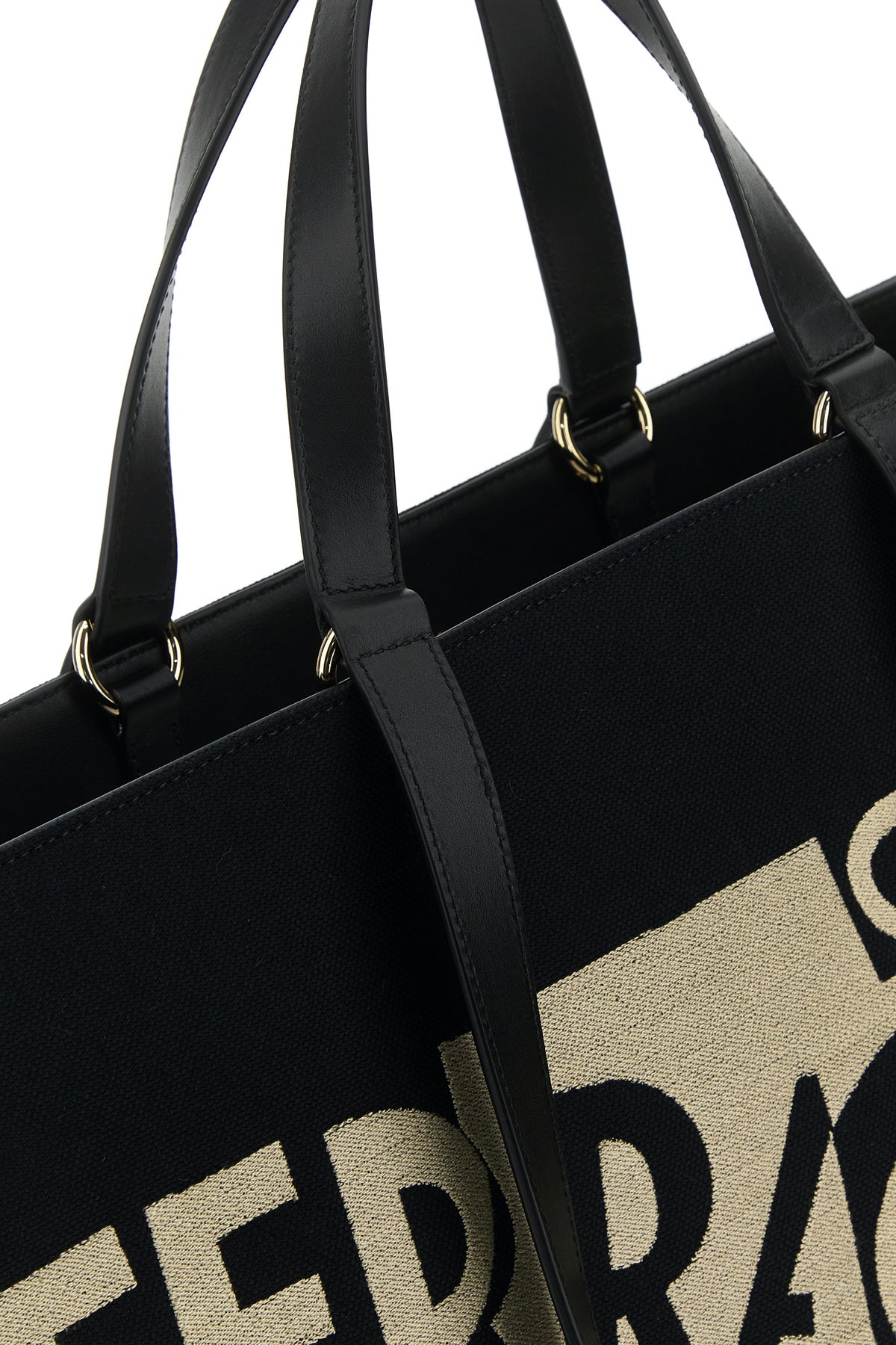 SALVATORE FERRAGAMO Black Canvas Large Tt Sign Shopping Bag