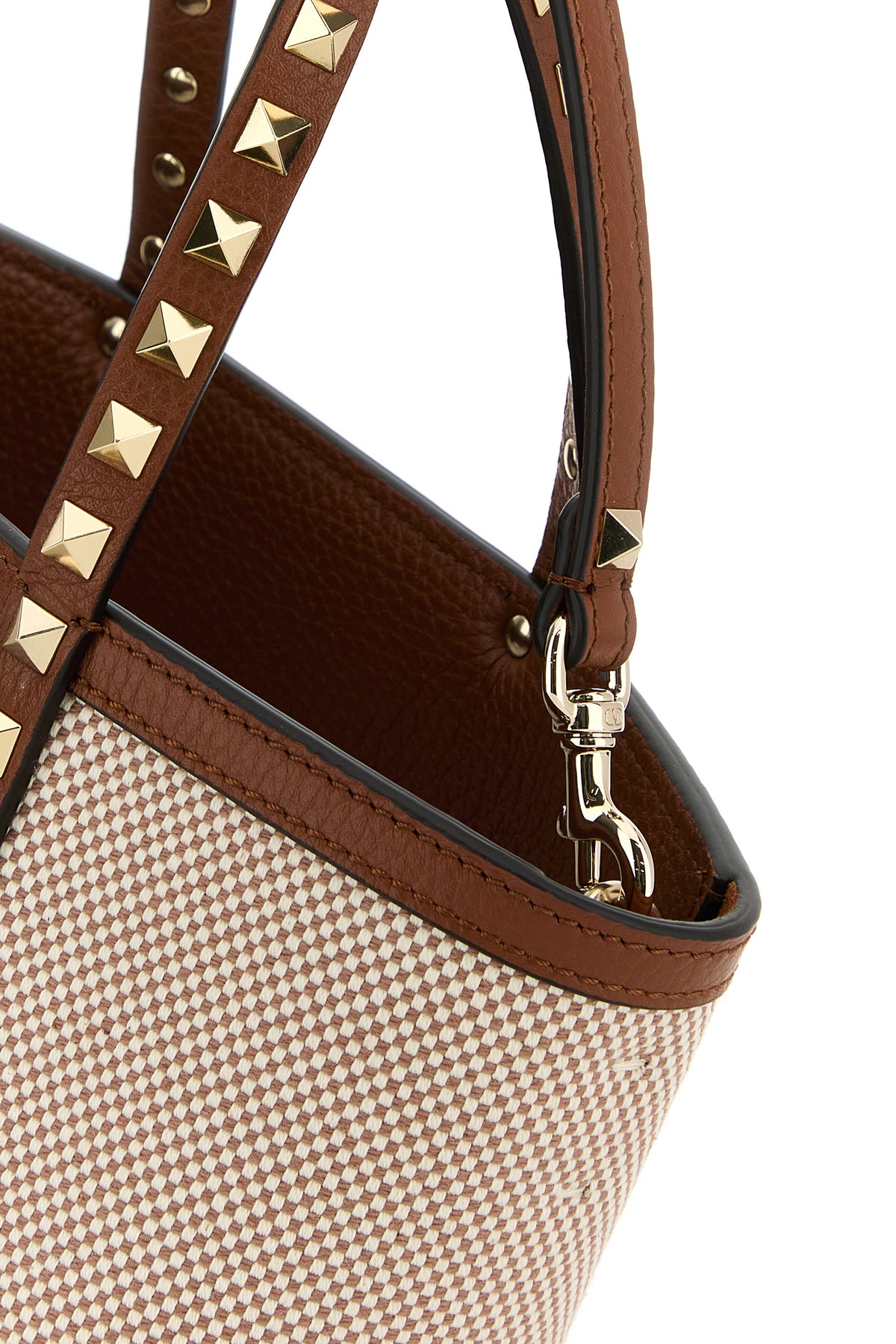 VALENTINO GARAVANI 투톤 캔버스 미디엄 락스터드 핸드백 6W2B0R05QCE RDV