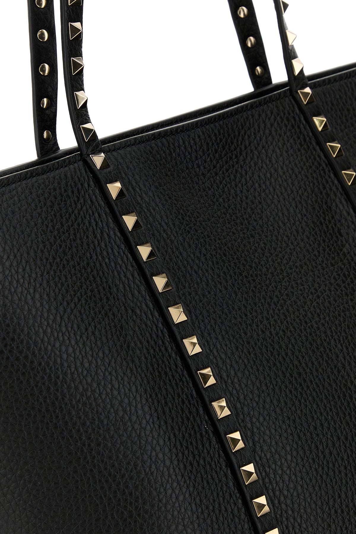 VALENTINO GARAVANI 블랙 레더 락스터드 쇼핑백 6W2B0Q99VSF 0NO