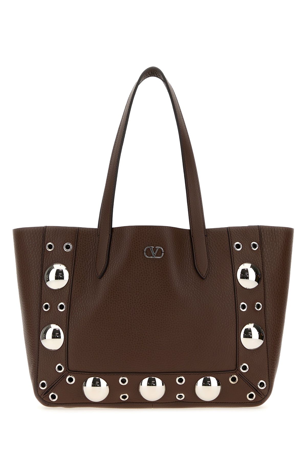 VALENTINO GARAVANI 브라운 레더 스몰 넬코트 쇼핑백 7W2B0R88MJL W04