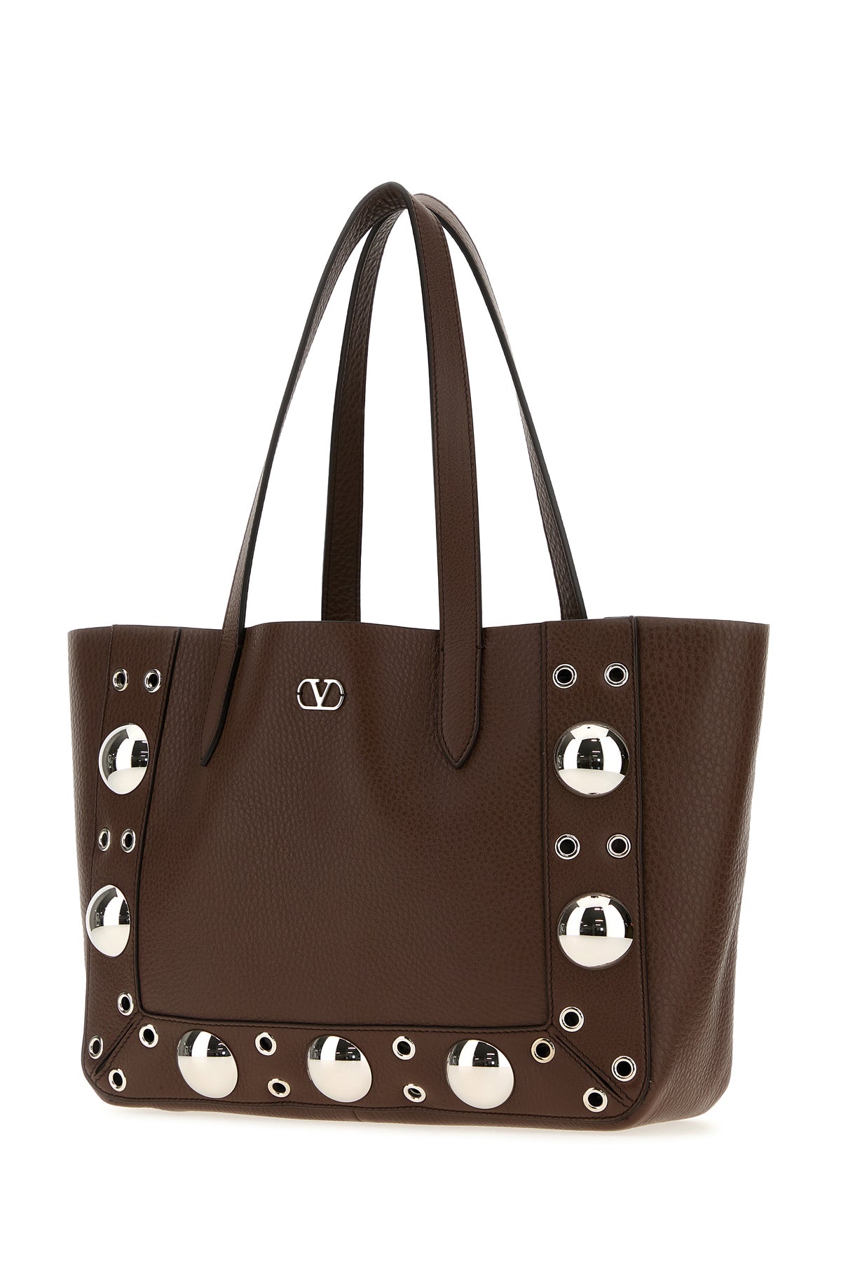 VALENTINO GARAVANI 브라운 레더 스몰 넬코트 쇼핑백 7W2B0R88MJL W04