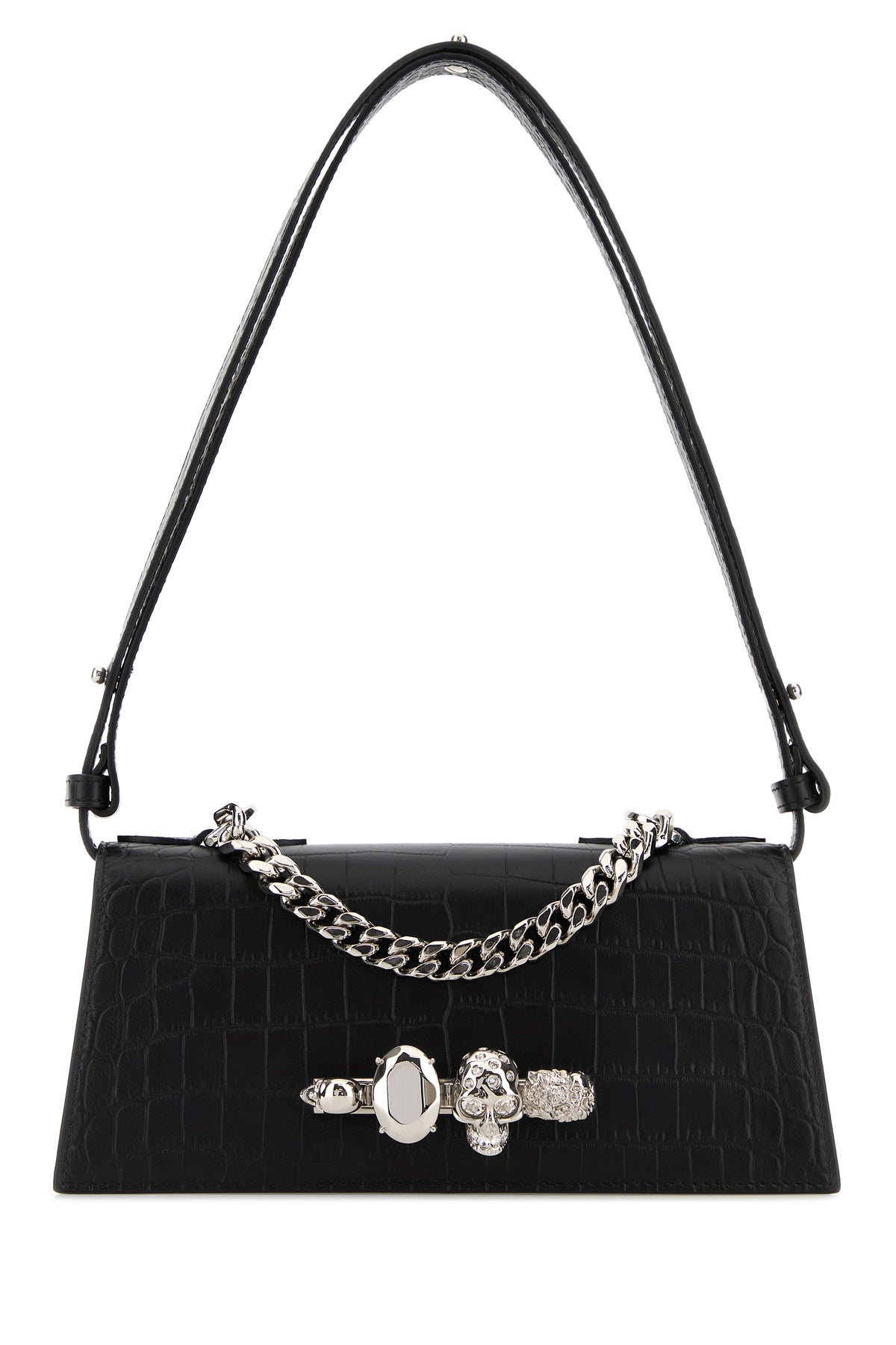 ALEXANDER MCQUEEN 블랙 레더 미니 Jewelled 숄더백 8661381HBT2 1000
